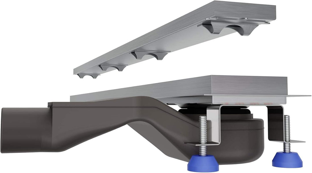 Edelstahl Duschrinne NORDONA® Complete Basic EXTRAFLACH mit Haarsieb | Abgang seitlich| Länge: 70 cm