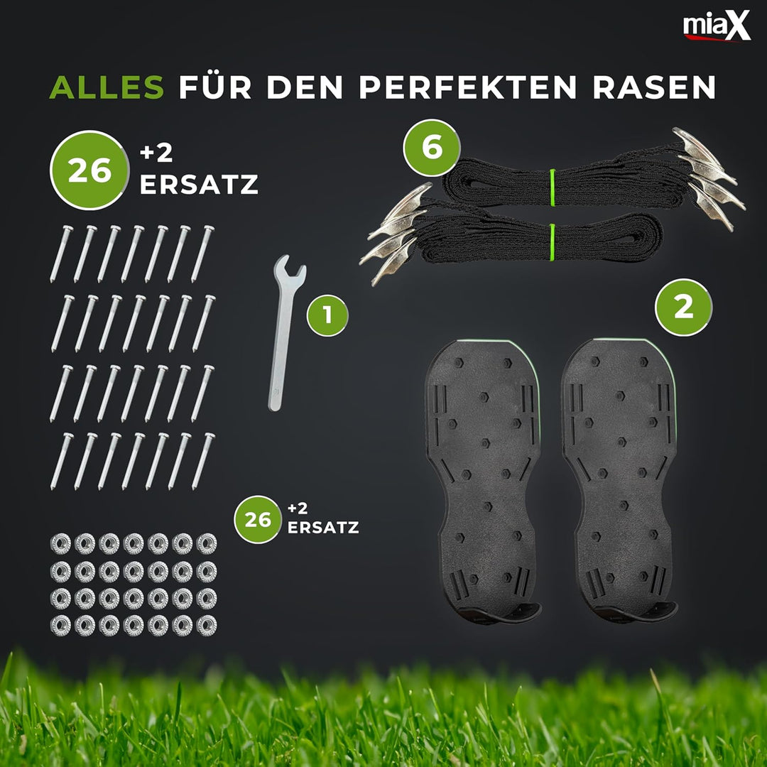 miaX Profi Rasenbelüfterschuhe garantiert abrutschsicher - gewohnt Beste Qualität - Optimierte Rasen