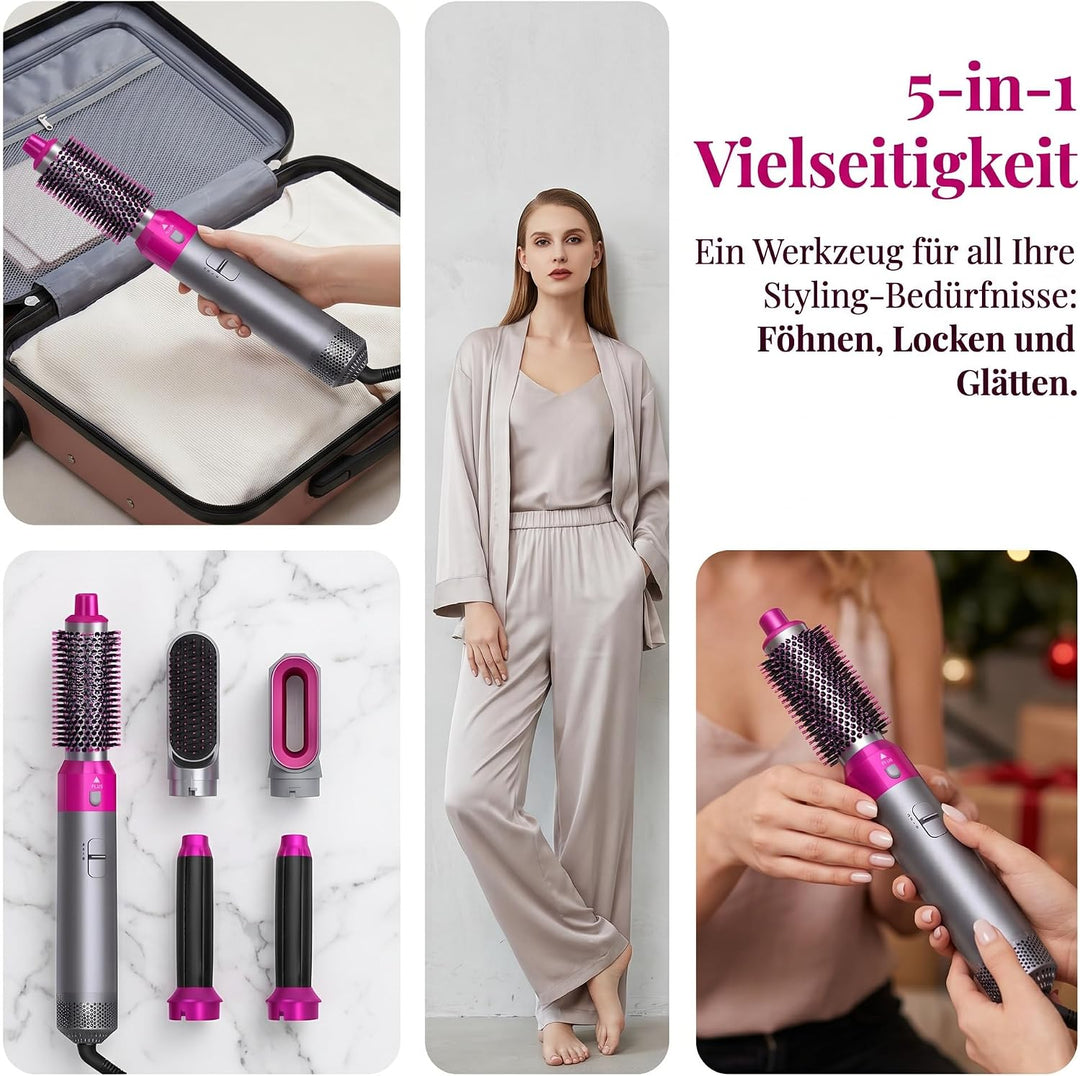 5 in 1 Hairstyler Set - Air Styler set mit 1000W Warmluftbürste mit Föhn, Lockenstab, Glättbürste –