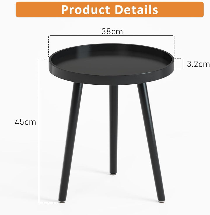 APICIZON Beistelltisch, Couchtisch rund Ø 38 cm, Höhe 45 cm, Sofatisch mit Beinen aus Massivholz, Sk