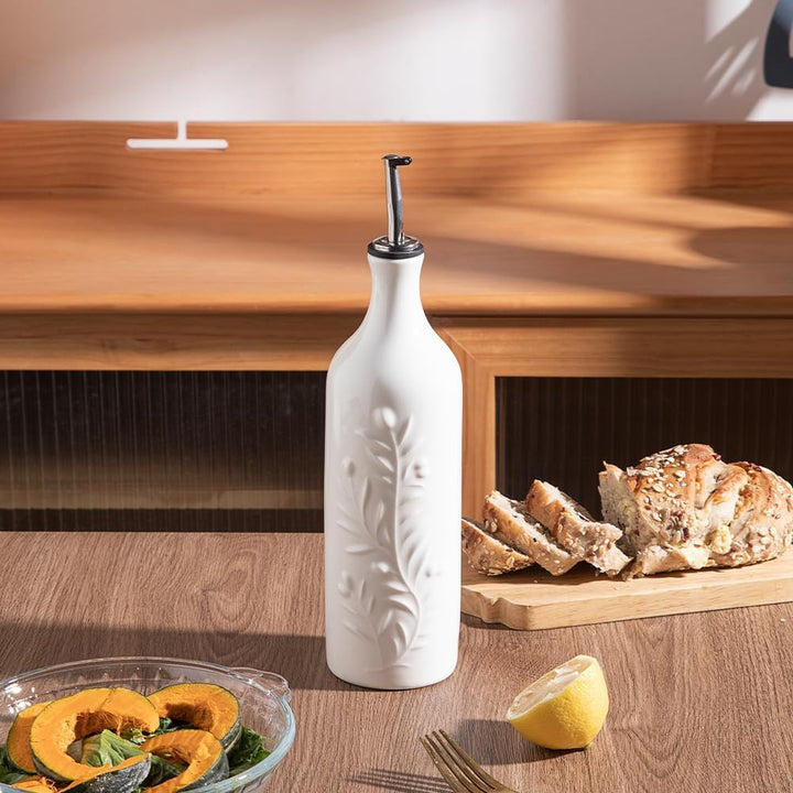 Sweejar Home Grosse Keramik-Olivenöl-Spenderflasche, 700ml Relief undurchsichtige Öl-Menage schützt
