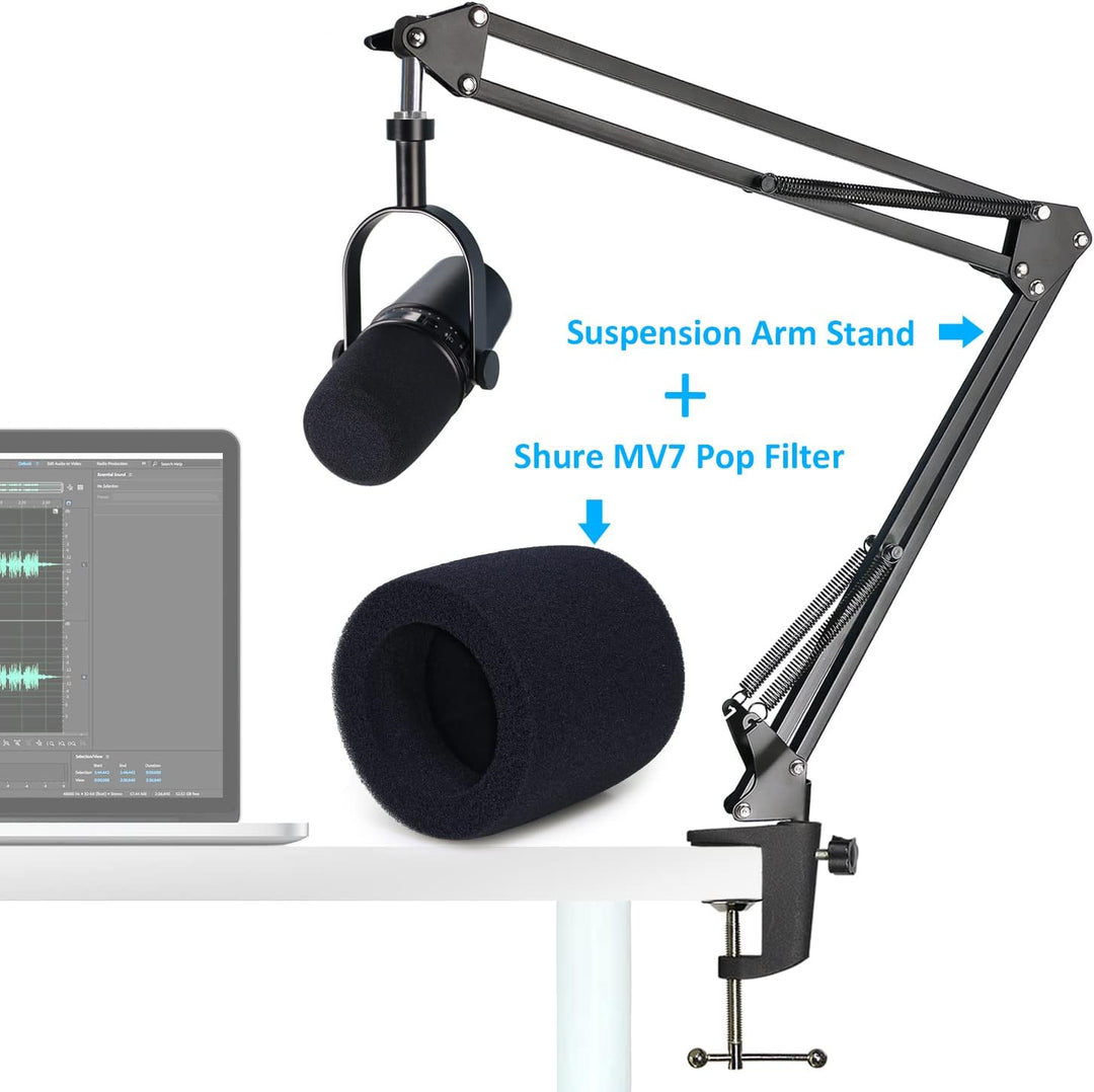 SUNMON Mikrofonarm Boom Arm für MV7 Set, Boom arm mit Schaumstoff-Windschutz für Streaming Podcast T