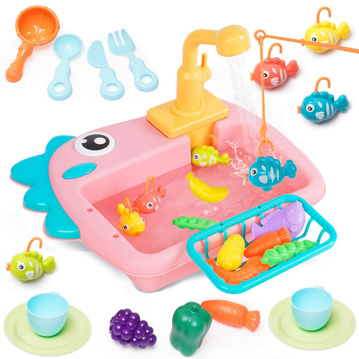 Küchenspüle Spielzeug Set mit Wasserkreislauf Geschirrspüler und Waschbecken 2 in 1 Kinderspielzeug