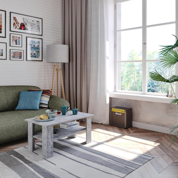 KOMTO Couchtisch Beton Vienna - Wohnzimmertisch Modern Couchtisch Holz 90 x 50 x 43 cm Tisch Wohnzim