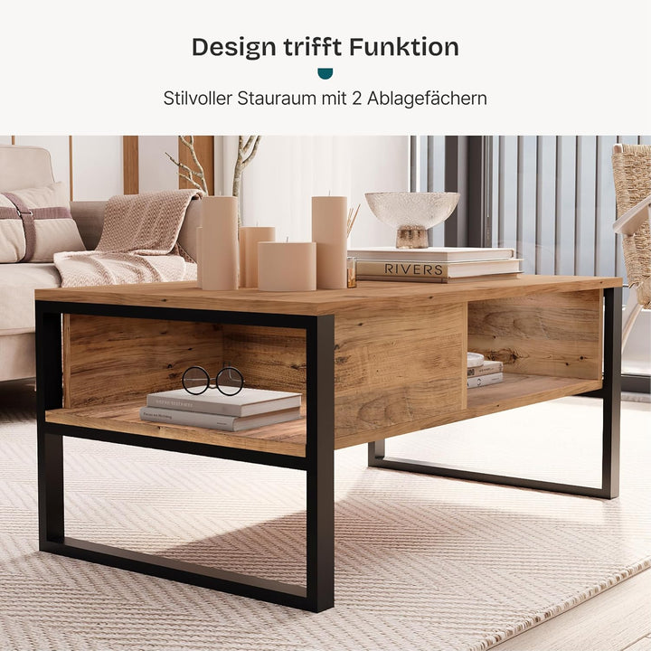 [en.casa] Couchtisch Laukaa Beistelltisch mit 2 Ablagefächern Wohnzimmertisch 44,5 x 100 x 60 cm Sof