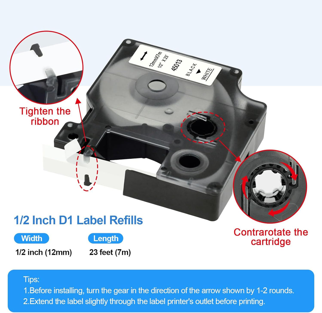 A45017 Kompatibel mit Dymo D1 Etikettenband (12mm x 7m) Ersatz für Dymo LabelManager 160 220P 280 36