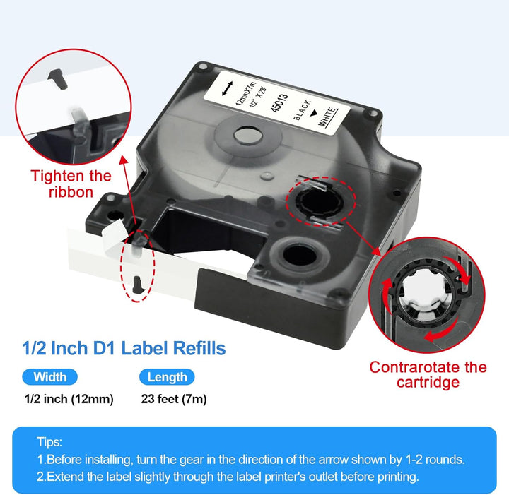 A45017 Kompatibel mit Dymo D1 Etikettenband (12mm x 7m) Ersatz für Dymo LabelManager 160 220P 280 36