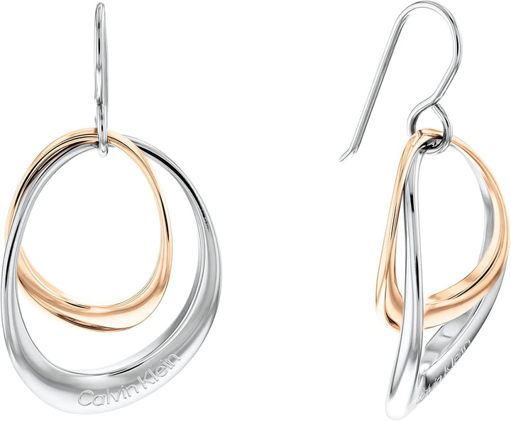 Calvin Klein Warped Rings Damen Halskette und Ohrringe Zweifarbig – Edelstahl und Rotgoldfarben IP-B
