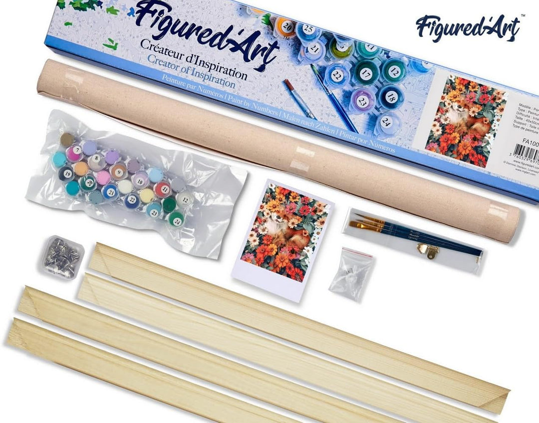Figured'Art Malen Nach Zahlen Erwachsene Mit Rahmen Kleiner Fuchs und Blumen 2 - Paint by Numbers Ba