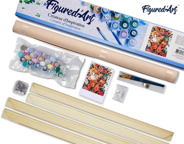 Figured'Art Malen Nach Zahlen Erwachsene Mit Rahmen Kleiner Fuchs und Blumen 2 - Paint by Numbers Ba