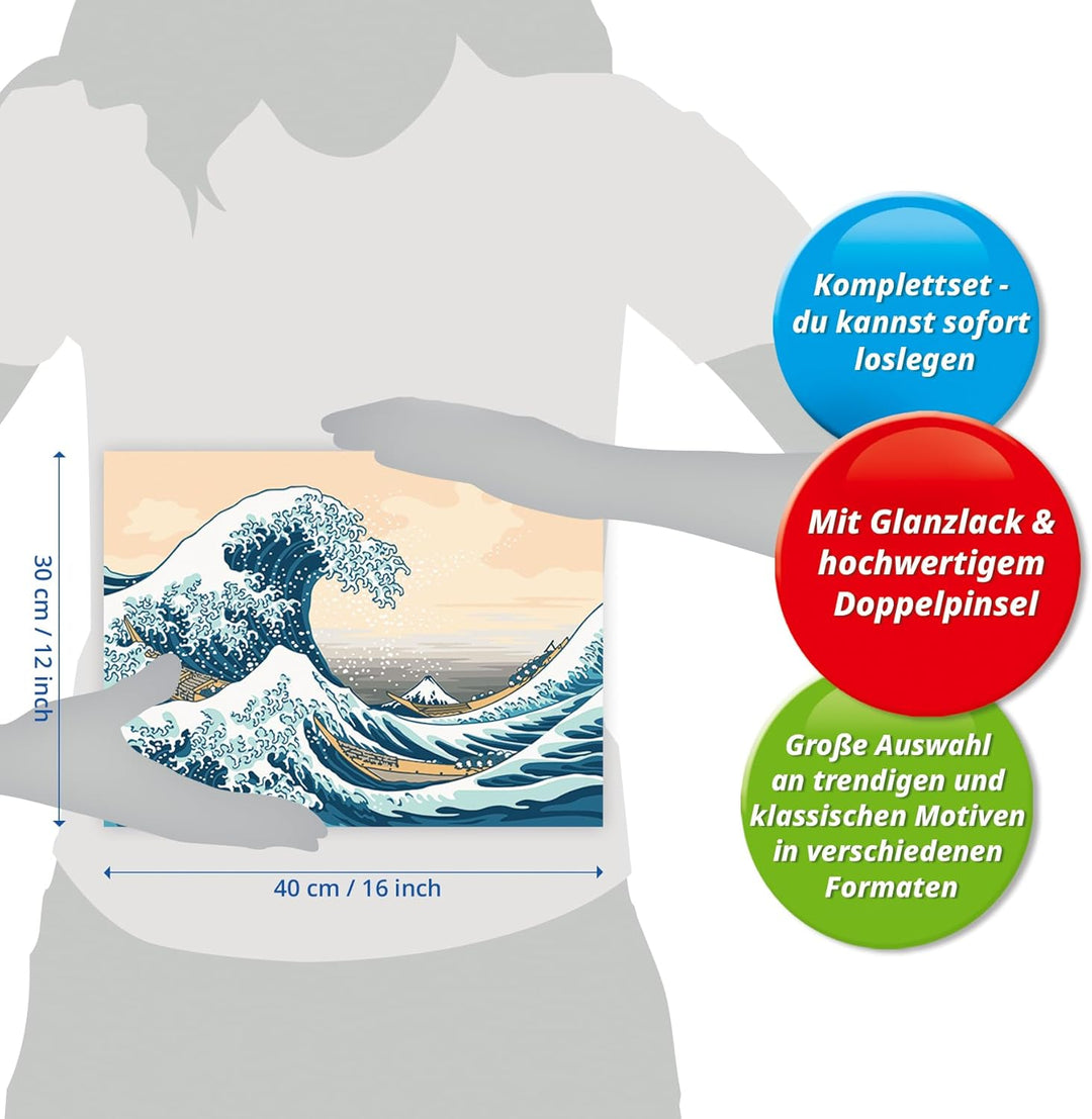 Ravensburger CreArt 23690 - Grosse Welle (Hokusai) - Malen nach Zahlen Erwachsene, DIY Malset mit Pi