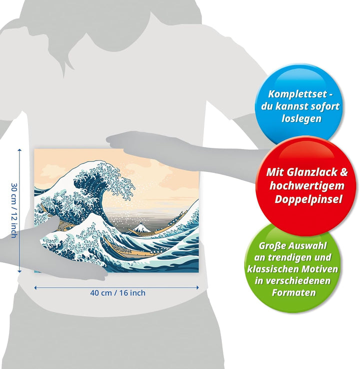 Ravensburger CreArt 23690 - Grosse Welle (Hokusai) - Malen nach Zahlen Erwachsene, DIY Malset mit Pi
