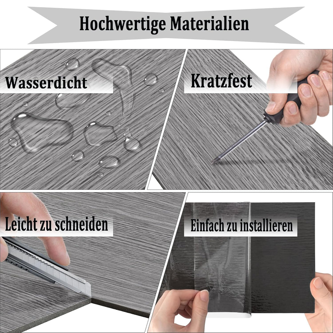 Aufun PVC Bodenbelag Vinylboden Selbstklebend 18 Stück 2.51m², Holzmaserung Bodenfliesen mit Holz-Op