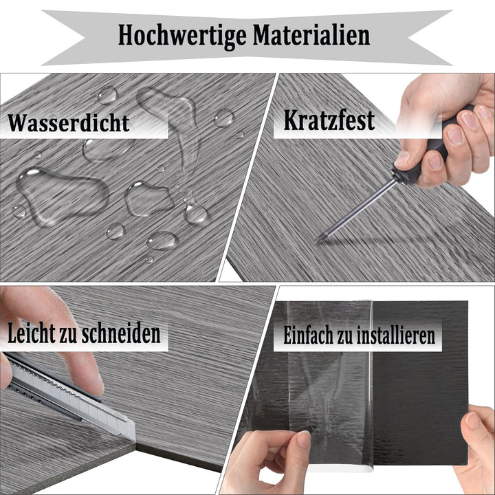 Aufun PVC Bodenbelag Vinylboden Selbstklebend 18 Stück 2.51m², Holzmaserung Bodenfliesen mit Holz-Op