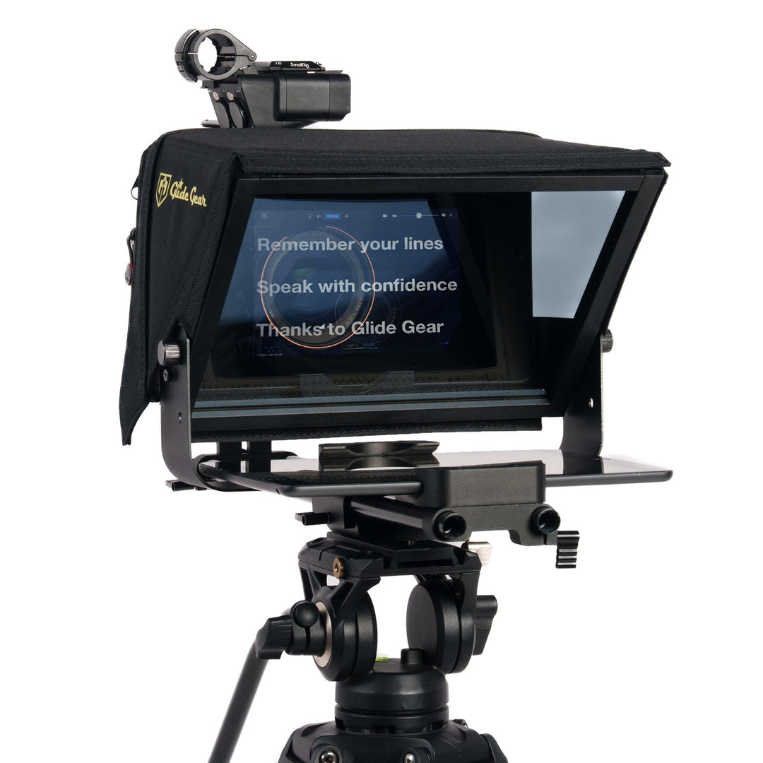Glide Gear TMP 500 Universal-Videokamera-Stativ, Teleprompter, 15 mm Schienen, mit Tragetasche 15",