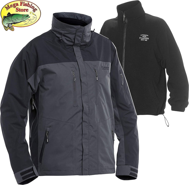 FLADEN Authentic Wear 3in1 Outdoor Thermo Anzug - Grau-Schwarz - Allwetter Angel Jacke & Hose - inkl
