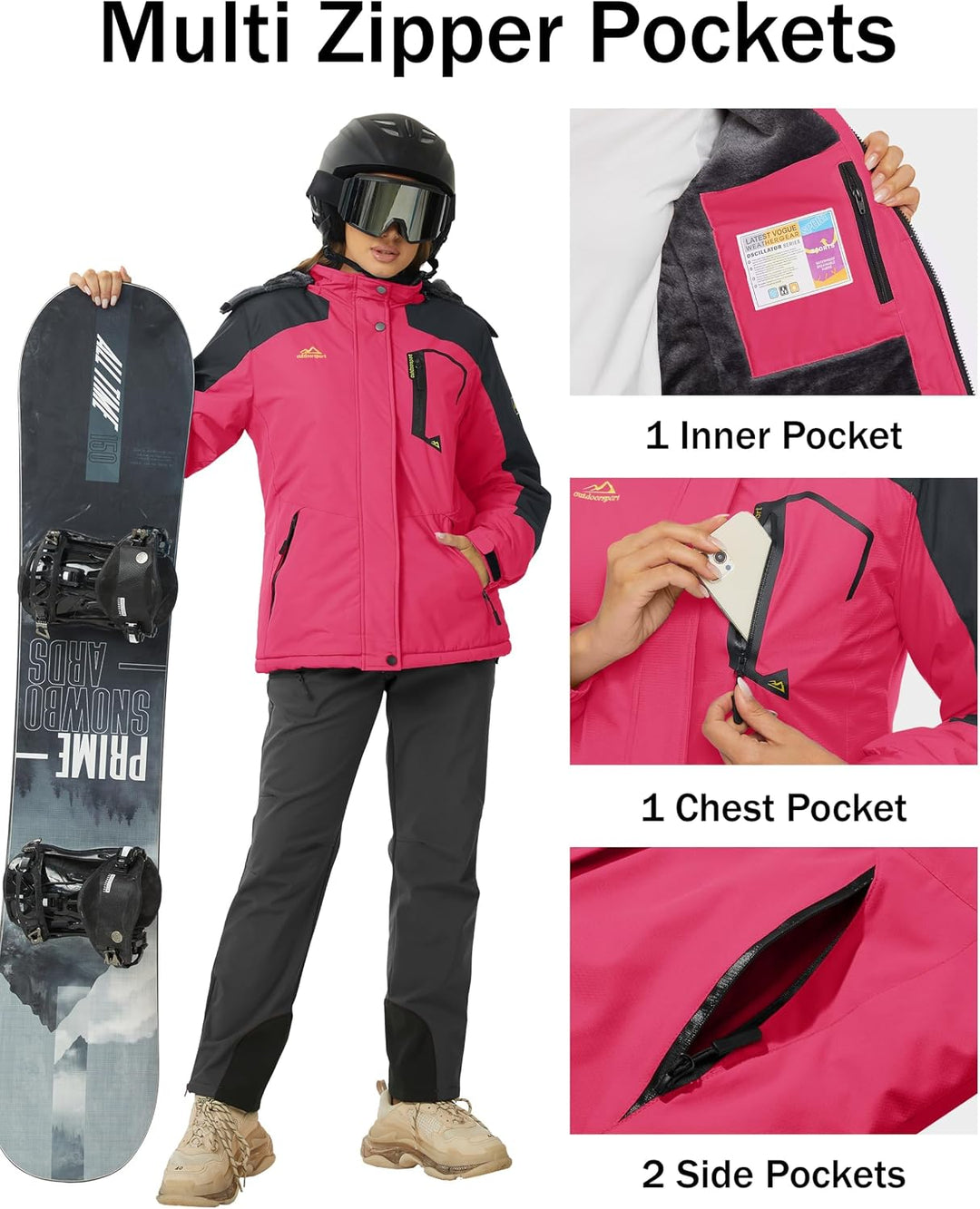 MAGCOMSEN Winterjacke Damen Skijacke mit Fleece Parka Winter Softshell Jacke Ski Snowboardjacke Wass