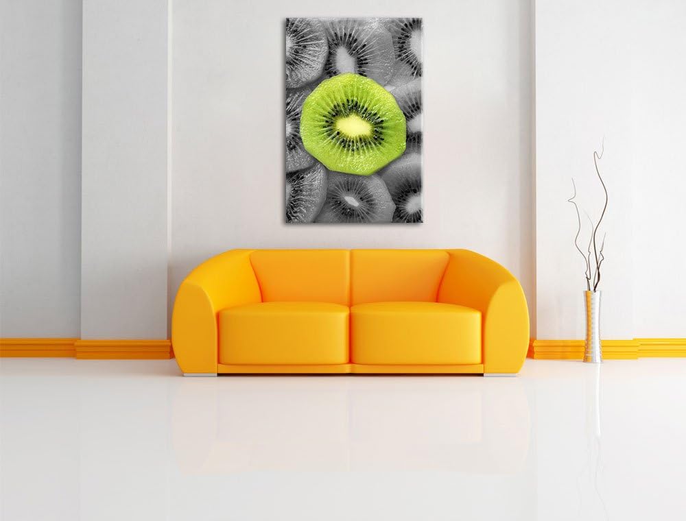 saftige Kiwi Scheiben schwarz/weiss Format: 100x70 auf Leinwand, XXL riesige Bilder fertig gerahmt m