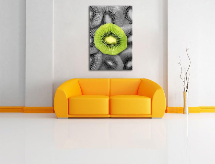 saftige Kiwi Scheiben schwarz/weiss Format: 100x70 auf Leinwand, XXL riesige Bilder fertig gerahmt m