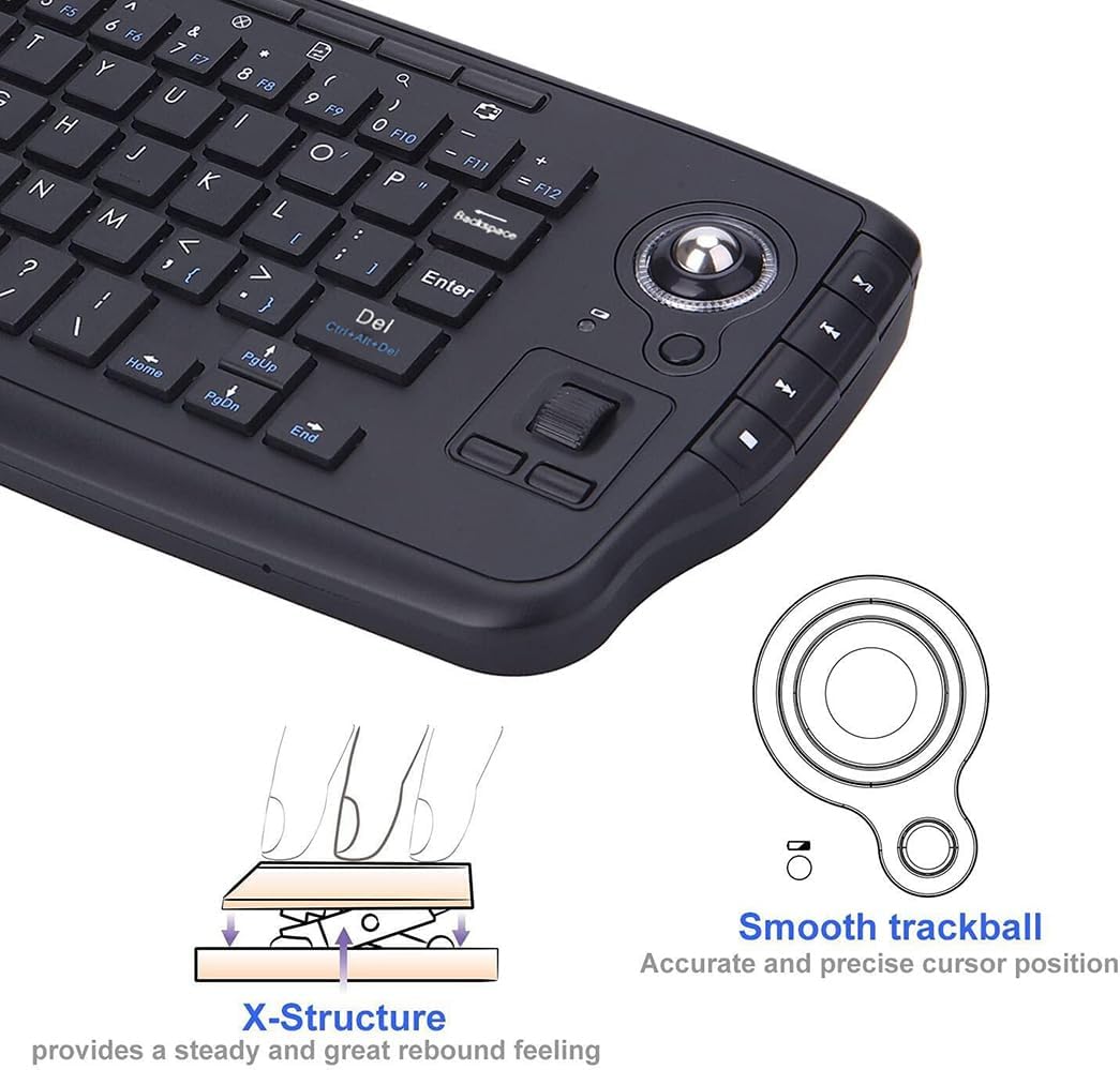 TKMARS Tastatur mit Trackball Wireless Mouse and Keyboard für PC, Mac, Xbox 360, Xbox One, PS3, PS4,