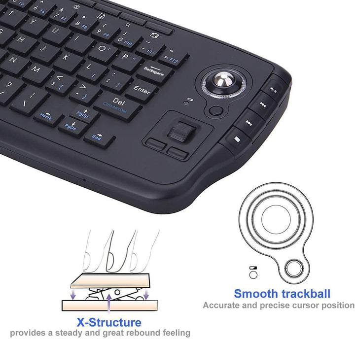 TKMARS Tastatur mit Trackball Wireless Mouse and Keyboard für PC, Mac, Xbox 360, Xbox One, PS3, PS4,