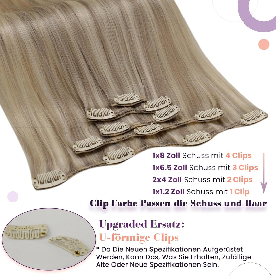 LaaVoo Clip in Extensions Blond 45cm Doppelt Tressen Clip Extensions Echthaar Clip in Haarverlängeru