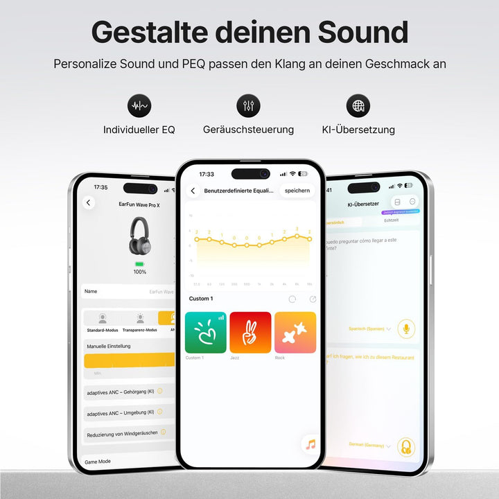 EarFun Wave Pro X Noise Cancelling Kopfhörer, Kabellose Bluetooth Kopfhörer