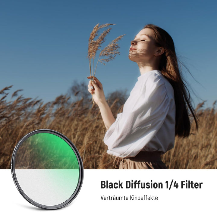 NEEWER 52mm Black Diffusion 1/4 Filter Nebel Dreamy Soft Cinematic Effect Filter Ultra Slim Wasserab