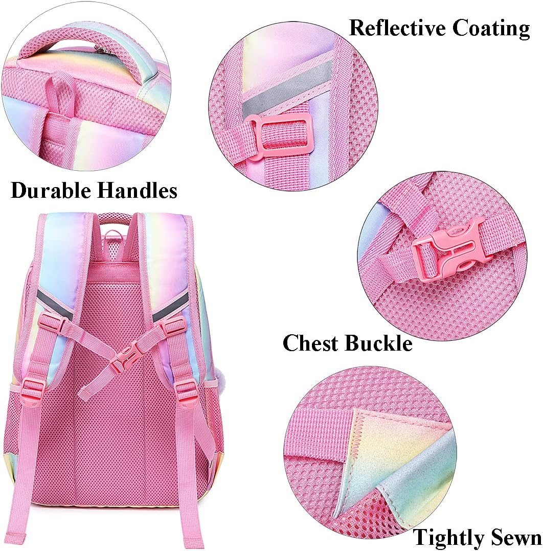 Schultaschen Mädchen Regenbogen Glitzer Rucksack Teenager Set Bunte Schulrucksack Damen Lässiger Tag