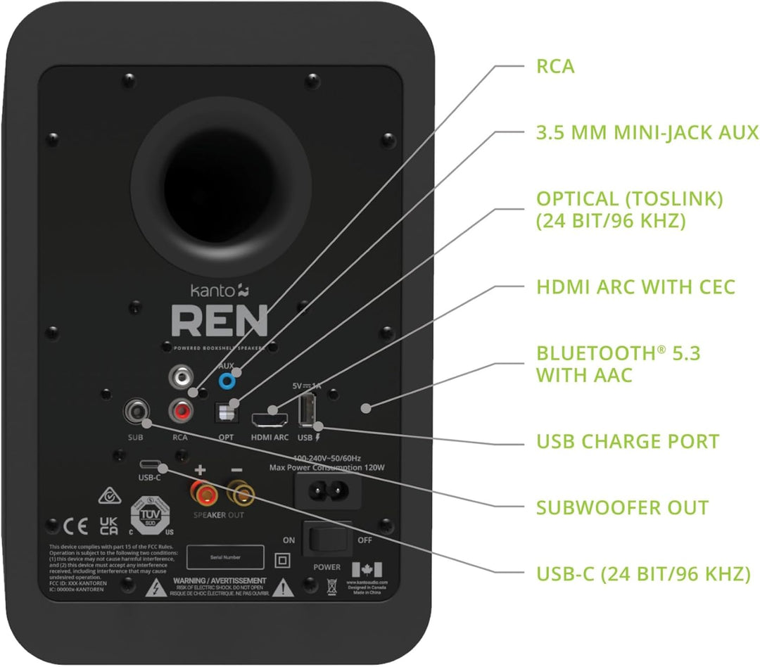 Kanto Ren 200W Powered Speaker System with HDMI ARC Input for TV & Home Theater | USB-C and Bluetoot