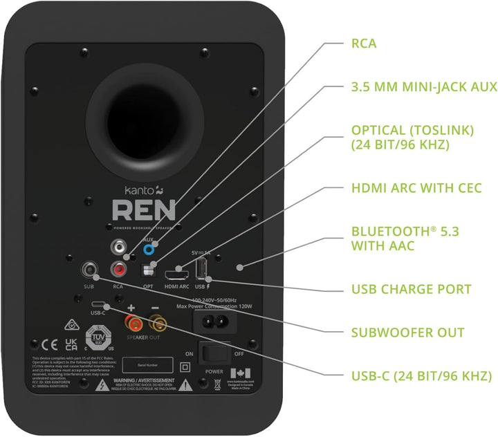 Kanto Ren 200W Powered Speaker System with HDMI ARC Input for TV & Home Theater | USB-C and Bluetoot