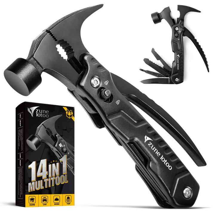 Zune Lotoo Multitool Camping Hammer, 14 in 1 Tragbares Multitool Werkzeug aus Edelstahl, Survival Mu