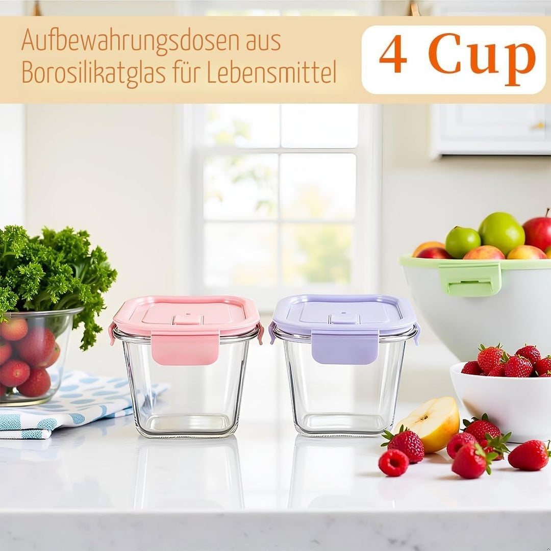 900ml Glasbehälter Mit Deckel, Glas Vorratsdosen Mit Deckel Luftdicht. Quadrat Meal Prep Behälter, M
