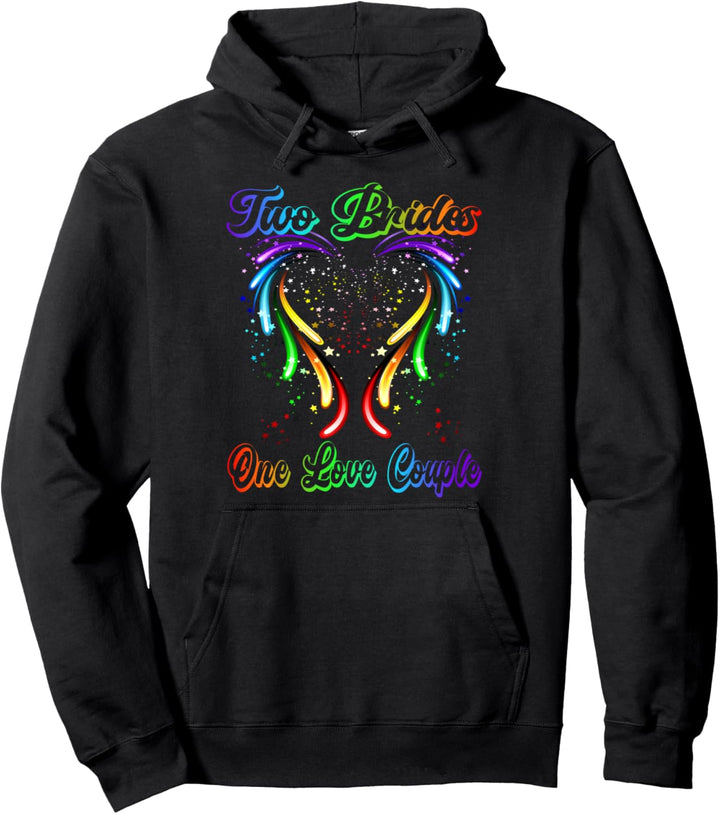 Regenbogen Herz Proud LGBT Two Brides Couple Wedding Pullover Hoodie