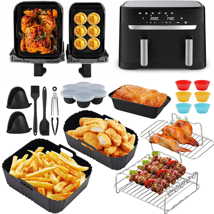 Heissluftfritteuse Zubehör für Tefal EY9018 Dual Easy Fry & Grill - 5,2/3,1L - Airfryer Silikonform,