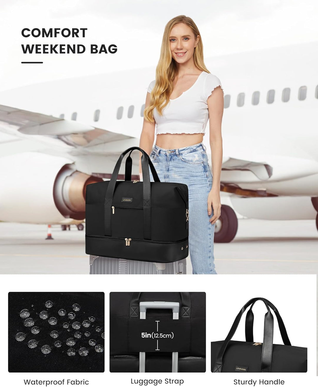 LOVEVOOK Handgepäck Tasche Für Flugzeug 40x20x25, Reisetasche Weekender Damen für Ryanair, Klein Spo