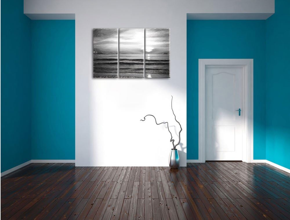 Pixxprint Malibu Beach - Sunrise Water Sand als Leinwandbild/Grösse: 3 Teilig (120x80) cm/Wandbild/K