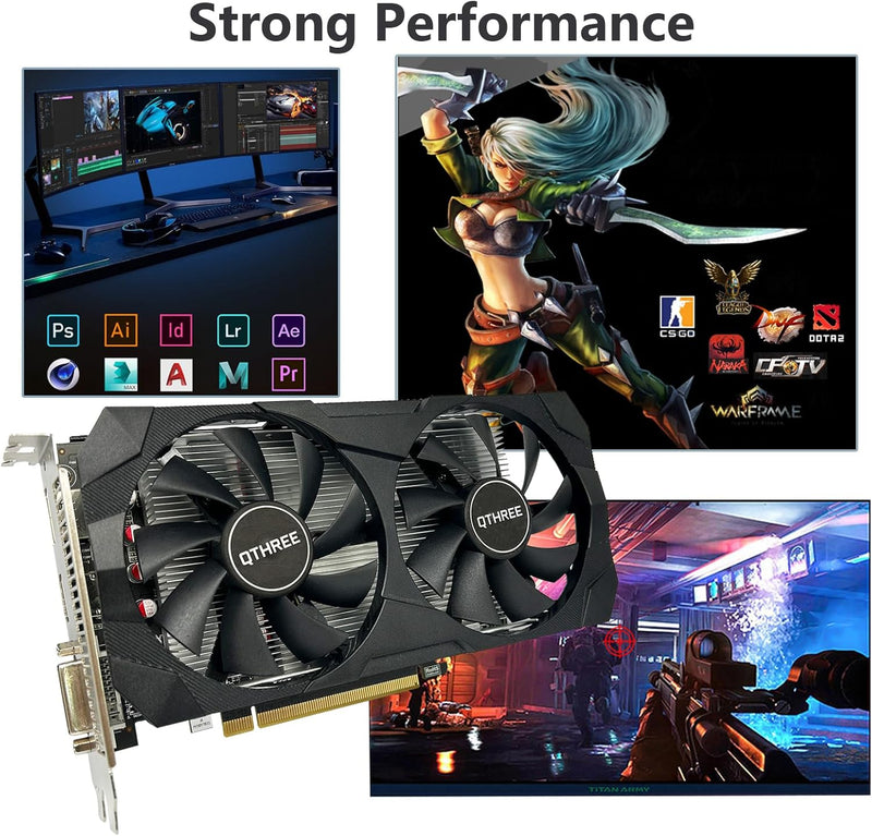 QTHREE Radeon RX 560xt 8GB GDDR5 128-bit Grafikkarte, HDMI, DVI-D, DisplayPort, Grafikkarten PC für