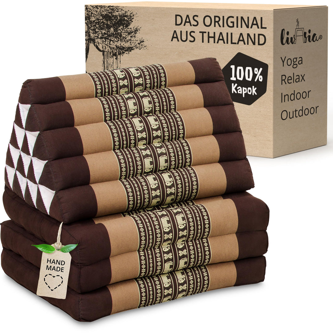 livasia Thaikissen 3 Auflagen extrahoch - 185x55x8cm - Dreieckskissen mit Klappmatratze, Kapok, Jumb