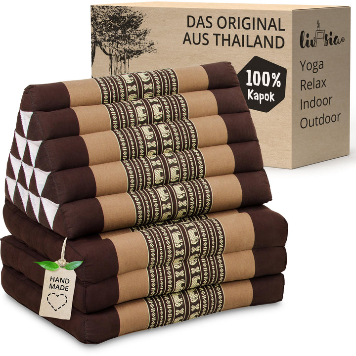 livasia Thaikissen 3 Auflagen extrahoch - 185x55x8cm - Dreieckskissen mit Klappmatratze, Kapok, Jumb