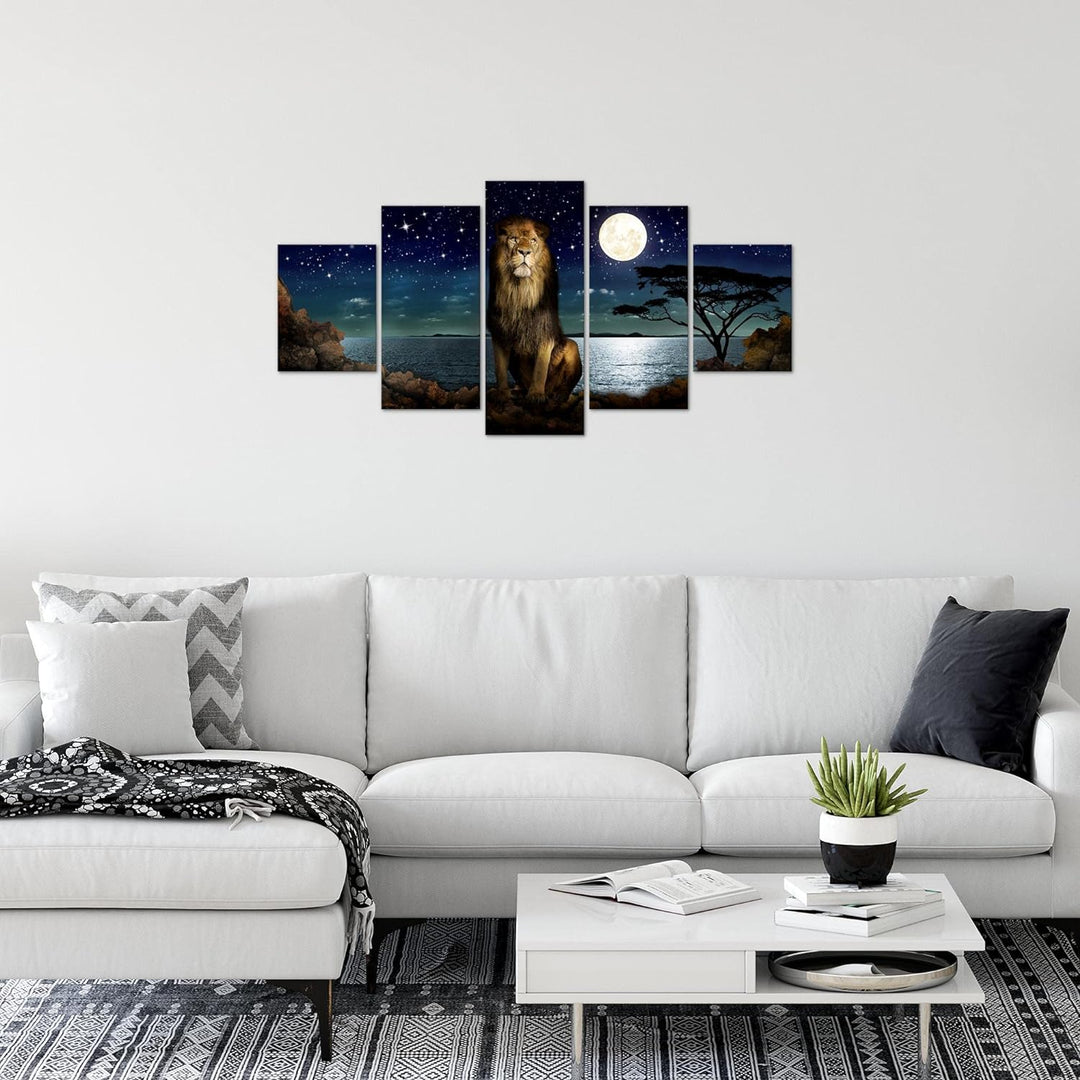 Runa Art Wandbilder Afrika Löwe 5 Teilig Bild auf Vlies Leinwand Deko Wohnzimmer Schlafzimmer Nachth