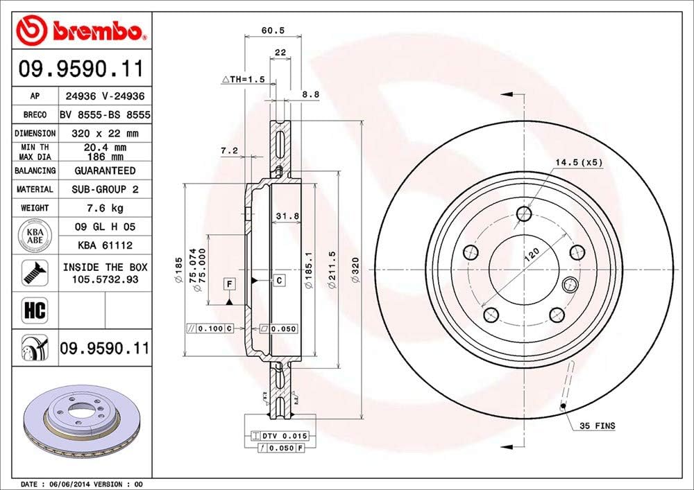 Brembo 09.9590.11 COATED DISC LINE Bremsscheibe - Paar