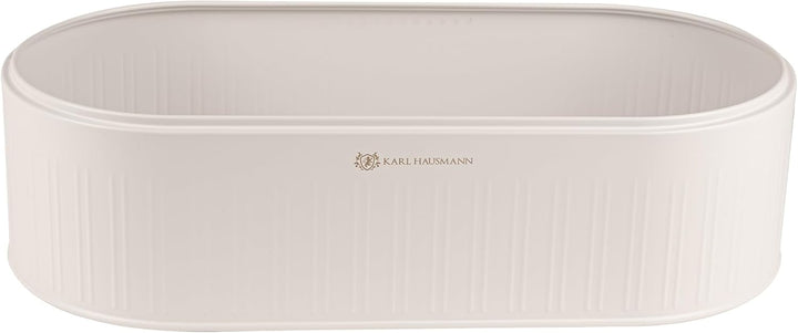 KARL HAUSMANN Brotkasten Weiss Metall mit Bambus Deckel - Hält Brot länger frisch | Grosse Brotbox z