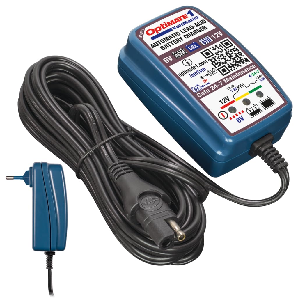 TecMate Optimate 1 VoltMatic, TM-400a, 4-stufiges 6V / 12V 0.6A Batterieladegerät und -wartung