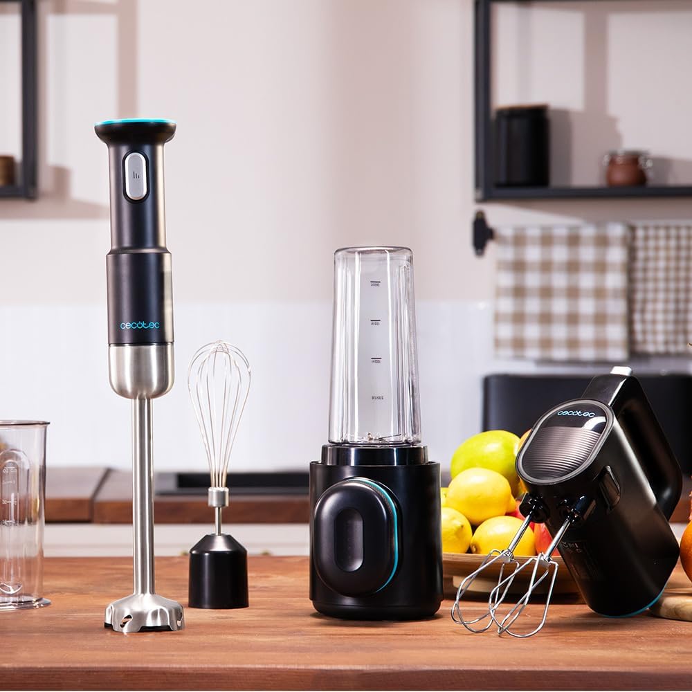 Cecotec Akku Stabmixer Set BlendGo Pack, 30 Minuten Laufzeit | Stab-, Stand- und Handmixer, USB-C-An