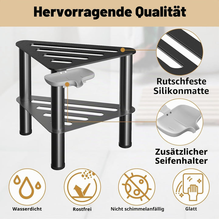 Eck-Duschfusshocker zum Rasieren der Beine, Rostfestigkeit und Rutschfester | Schwarz Duschfussstütz