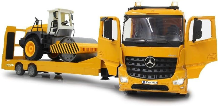 JAMARA 405107 - Tieflader Mercedes Arocs 1:20 2,4GHz - An- und Abkoppeln , Tiefladerabstützung + Ram