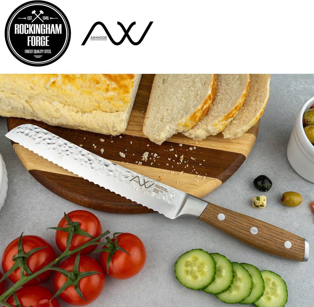 Rockingham Forge Ashwood 20 cm Brotmesser Wellenschliff – Professionelles Kochmesser Ultrascharfe Kl