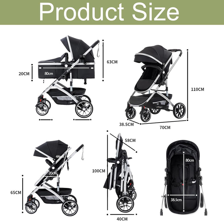 Gcarebb 3 in 1 Kinderwagen, Buggy Mit Auto Babyschale, Mit Einem Klick Zusammenklappbarer Tragbarer