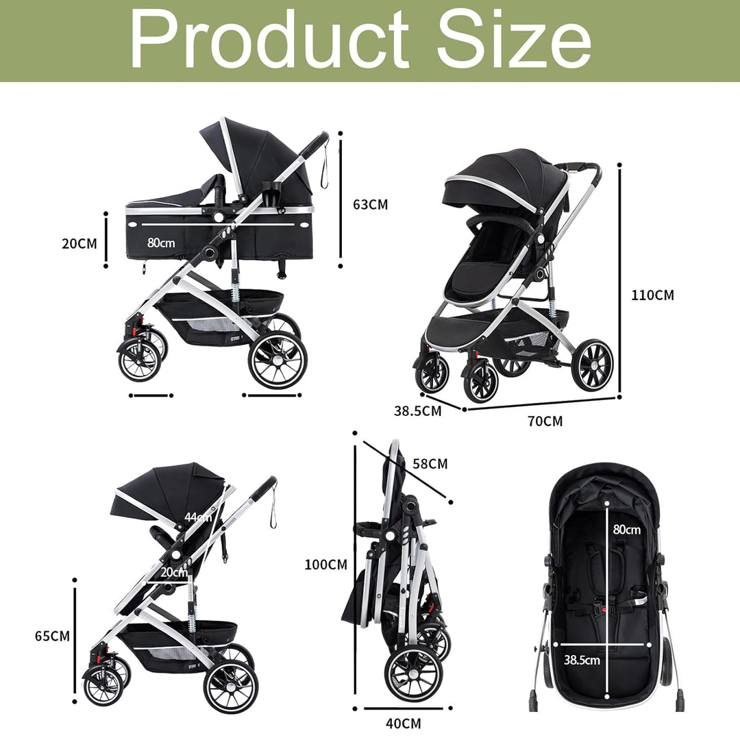 Gcarebb 3 in 1 Kinderwagen, Buggy Mit Auto Babyschale, Mit Einem Klick Zusammenklappbarer Tragbarer
